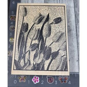 Outlines Tulips Flowers Silhouette Spring Rubber Stamp Wood #A6